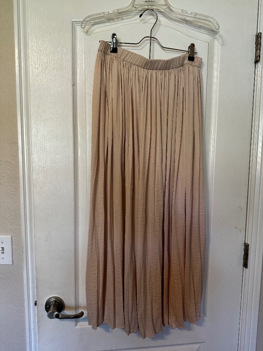 Long pastel peachy pink silky skirt size M